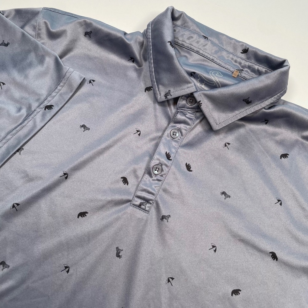 Swannies Mens Golf Polo Shirt Grey Bear Dog Umbrella Print Performance Large